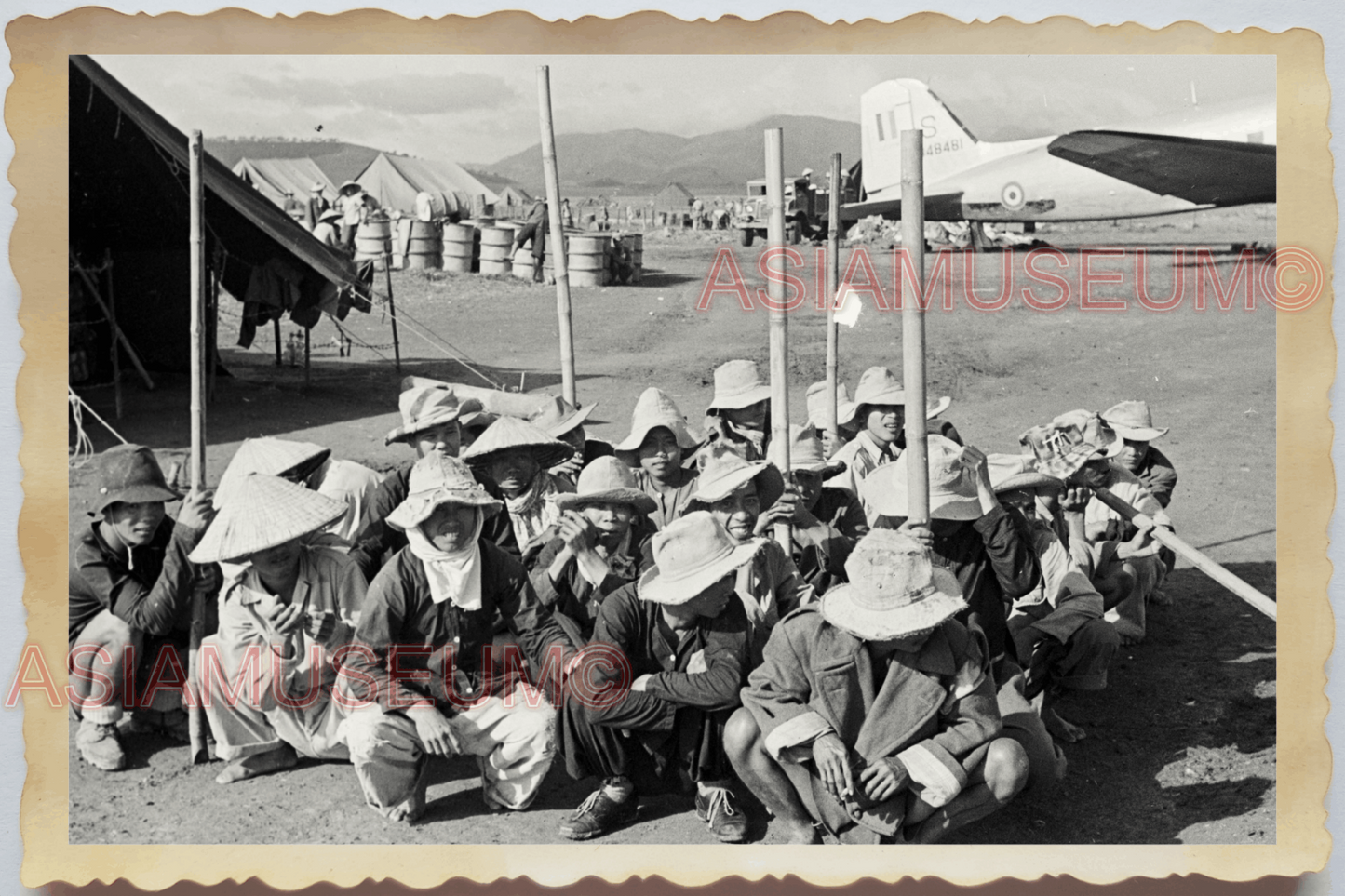 40s WW2 Vietnam FRENCH PLANE AIRFIELD ARMY PRISONER AIRCRAFT Vintage Photo 24899