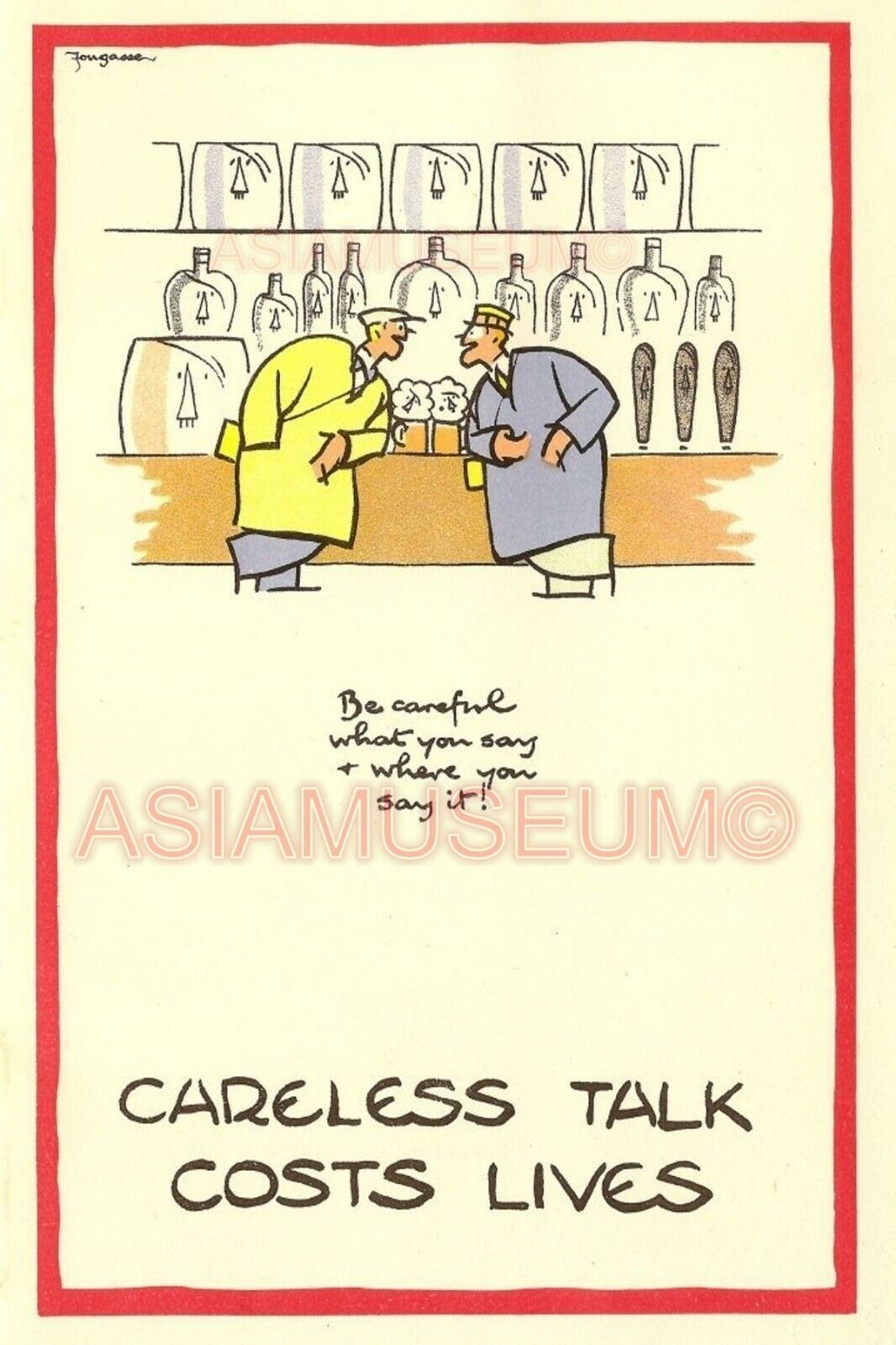 1942 WW2 USA AMERICA CARELESS TALK COSTS LIVES BAR DRINKS  PROPAGANDA Postcard