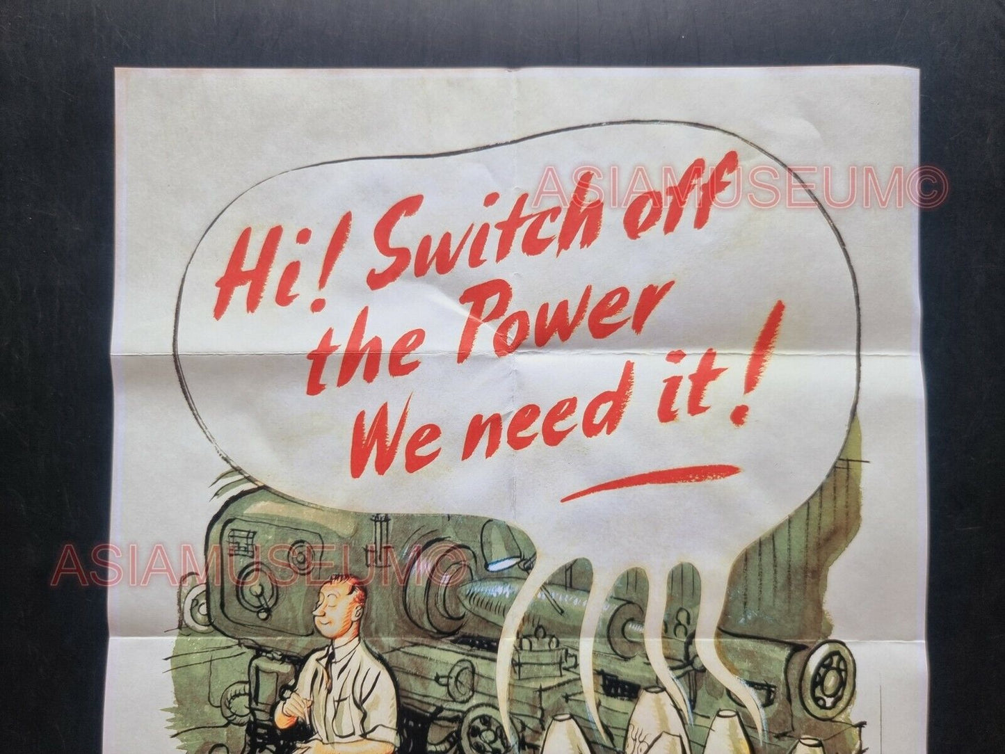 1943 WW2 USA AMERICA BRITAIN FACTORY WASTE POWER COAL BOMB WAR PROPAGANDA POSTER