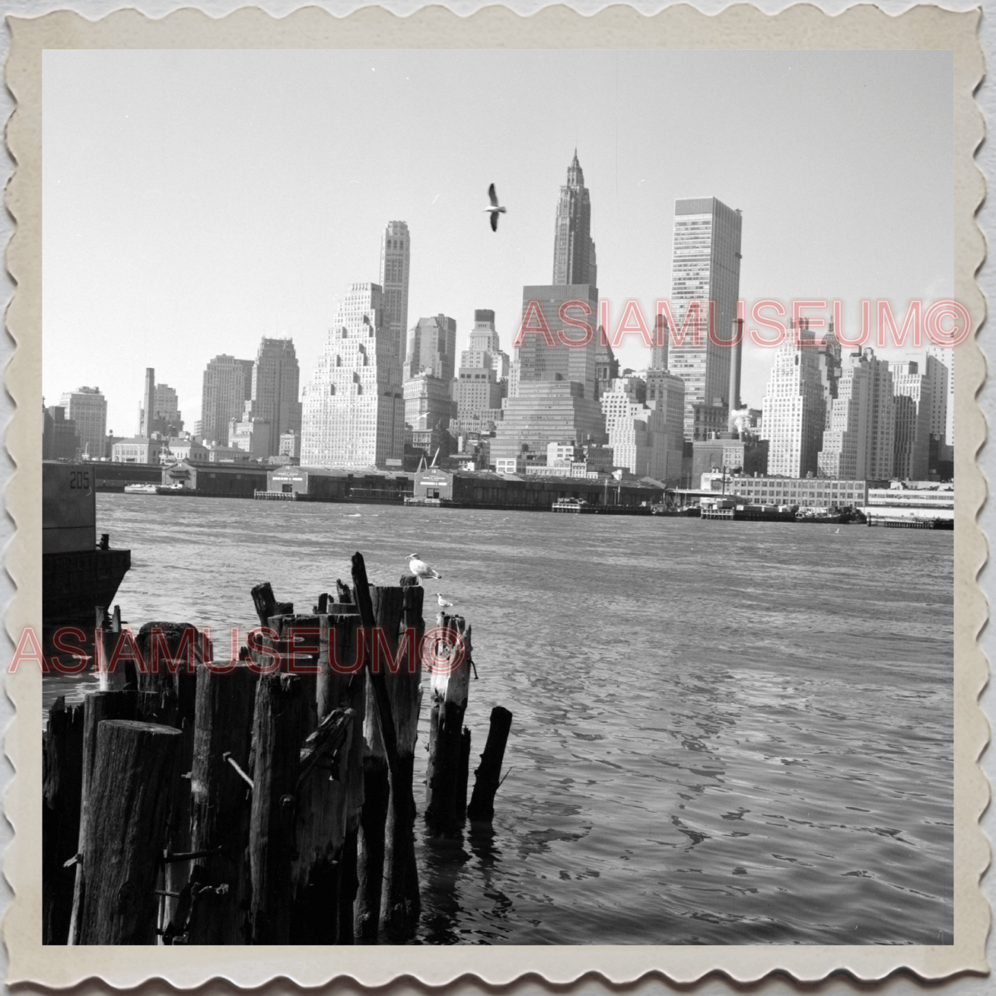 50s MANHATTAN NEW YORK CITY BUILDING SKYLINE EAT RIVER VINTAGE USA Photo 11943