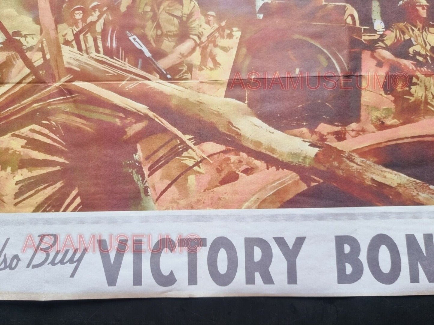 1943 WW2 USA AMERICA BUY WAR VICTORY BONDS BATTLE ARMY CANNON  PROPAGANDA POSTER