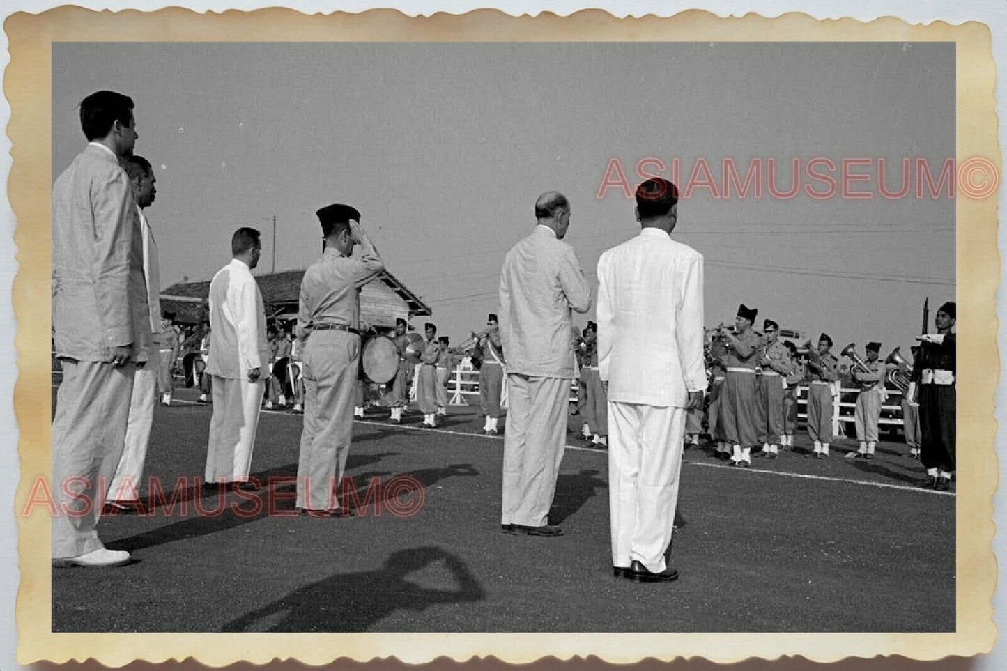 50s Vietnam SAIGON STREET SCENE FRENCH GENERAL ARMY BOY BAND Vintage Photo #1423