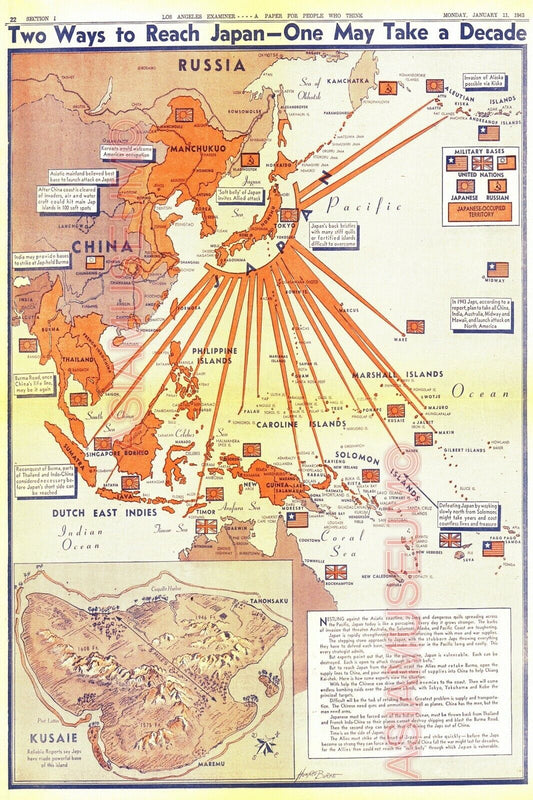 1941 WW2 JAPANESE ASIA MAP SUBMARINE ROOSEVELT CHURCHILL MAP PROPAGANDA Postcard