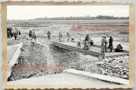 40s WW2 Vietnam WAR ZONE MILITARY BASE BRIDGE ARMY JEEP MEN Vintage Photo 26650