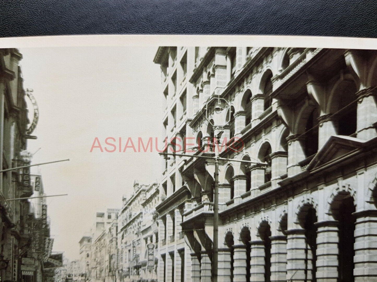 Central Queen's Road Lamp Post British Colonial  Hong Kong Photo Postcard RPPC