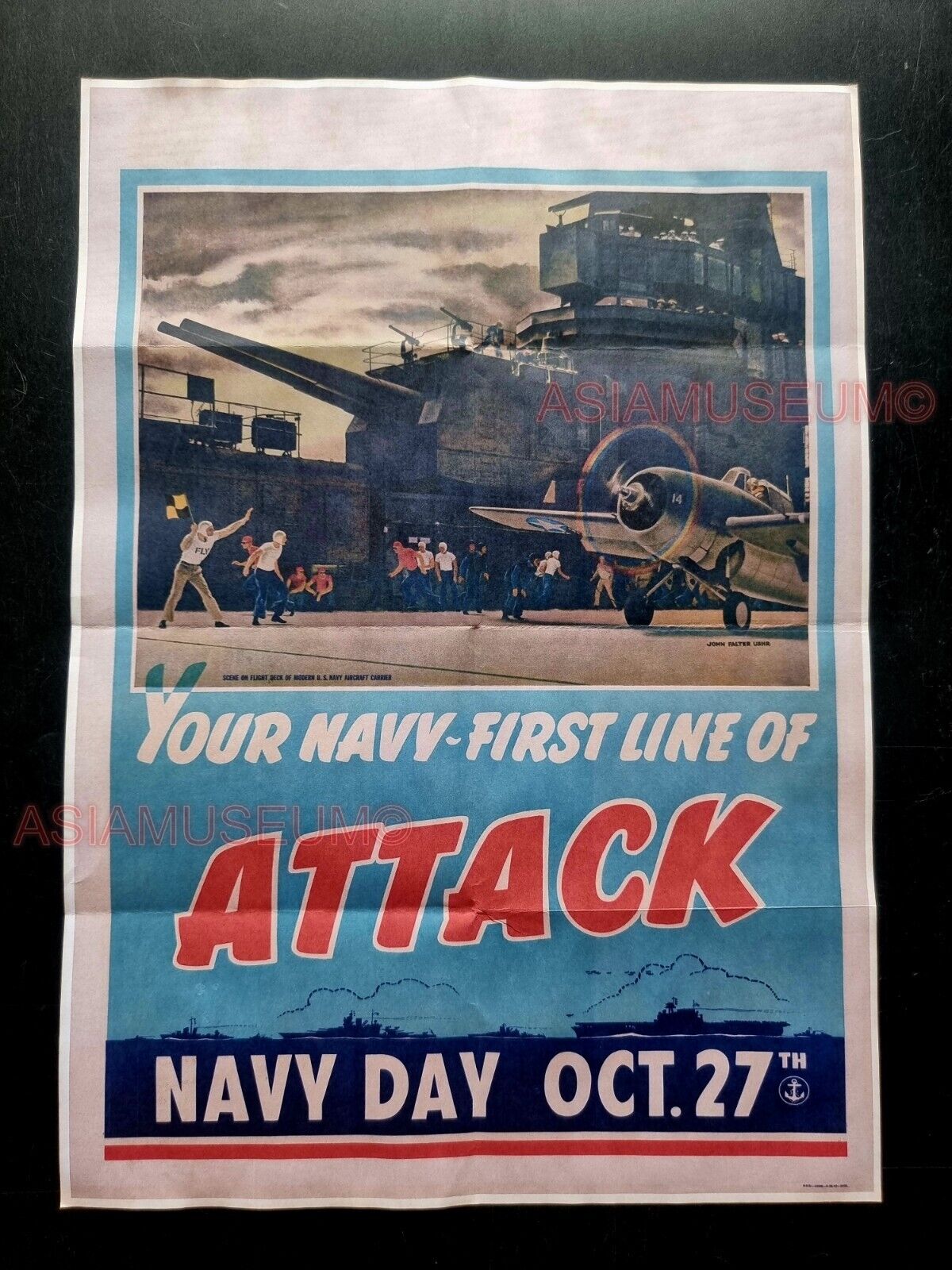 1943 WW2 USA AMERICA NAVY DAY PLANE BATTLESHIP SHIP OCT 27 PROPAGANDA POSTER 510