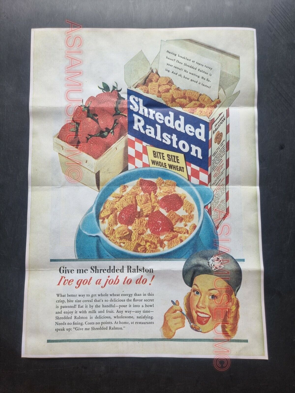 1944 WW2 USA AMERICA FOOD AMMUNITION CEREAL SHREDDED RALSTON PROPAGANDA POSTER