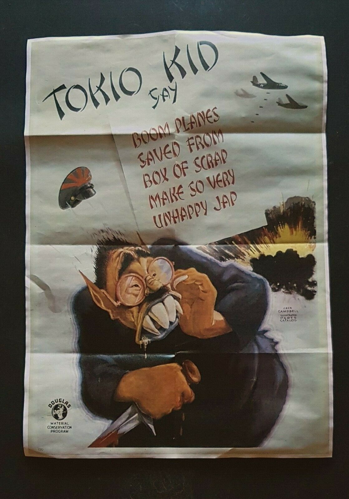 1944 WW2 AXIS PACIFIC WAR JAPAN TOKYO KID BOMBER PLANE TOKIO PROPAGANDA POSTER