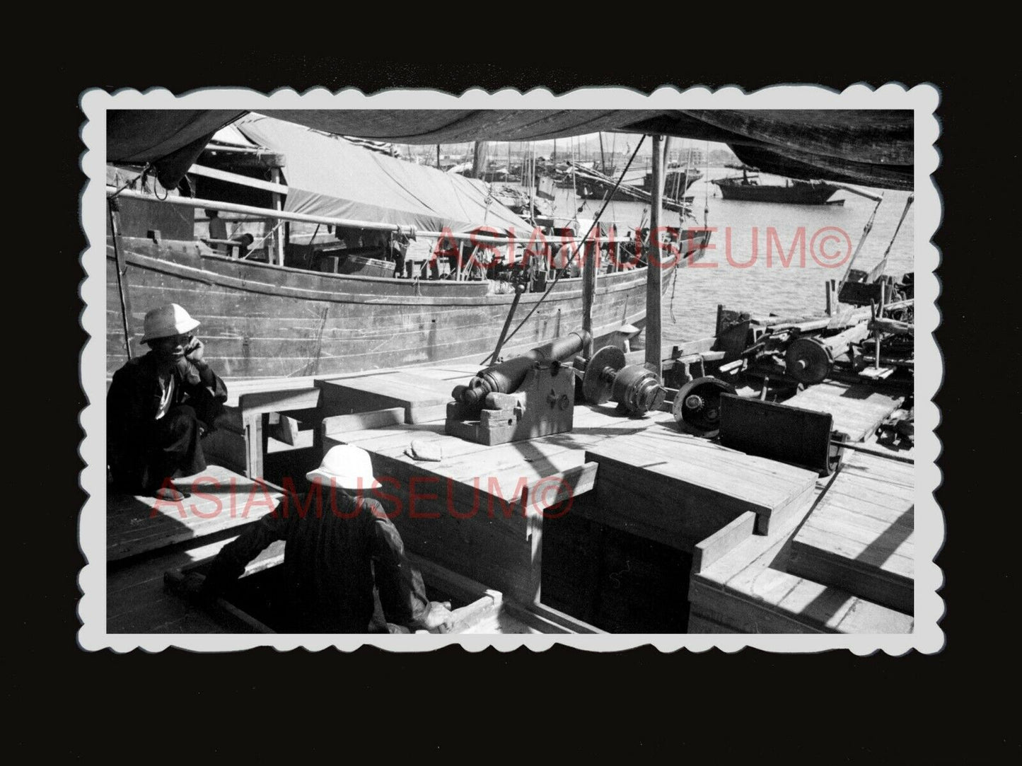 40s British Army Boat Junk WW2 Cannon war Vintage Hong Kong Photo 香港老相片 #1605