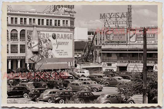 50s PHILIPPINES MANILA CAR BILLBOARD ORANGE STREET SCENE AD Vintage Photo 18930