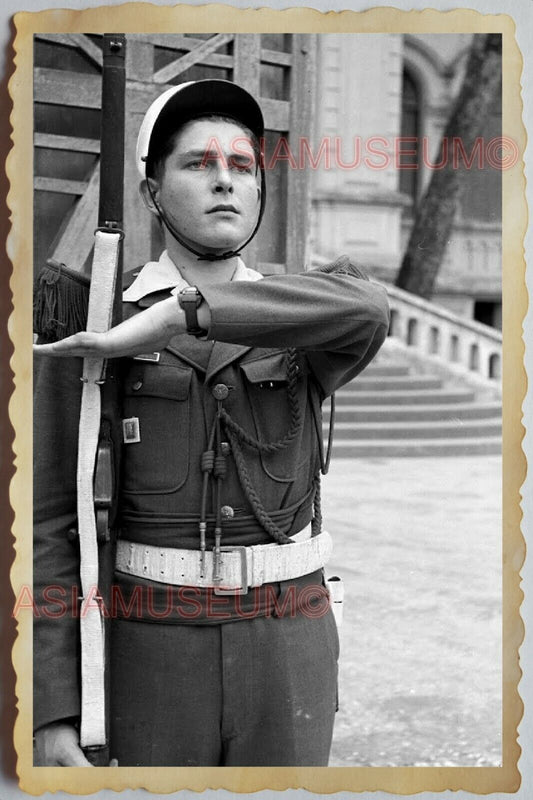 40s Vietnam War FRANCE FRENCH ARMY SOLDIER RIFLE GUN UNIFORM Vintage Photo 1184