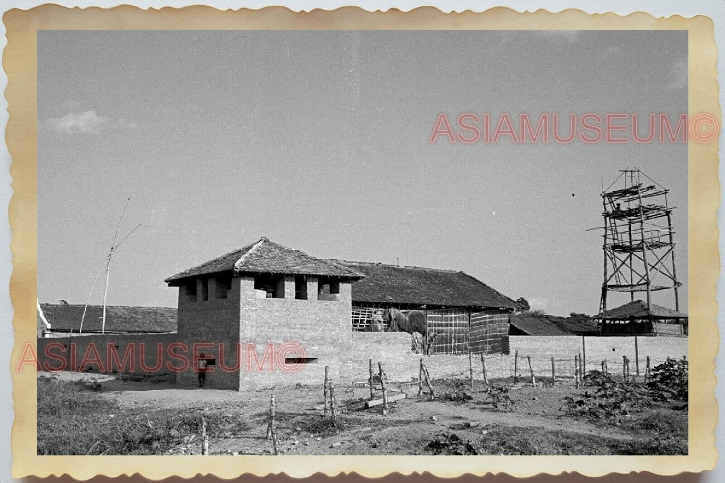 50s Vietnam SAIGON MEKONG RIVER SOLDIER ARMY CAMP JAIL TOWER  Vintage Photo 1649