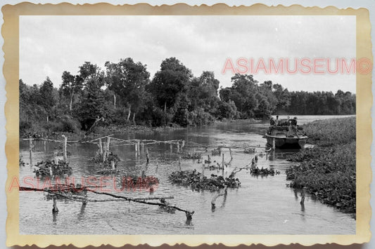 50s Vietnam SAIGON MEKONG RIVER GUARD SOLDIER PATROL BOAT  Vintage Photo 1645