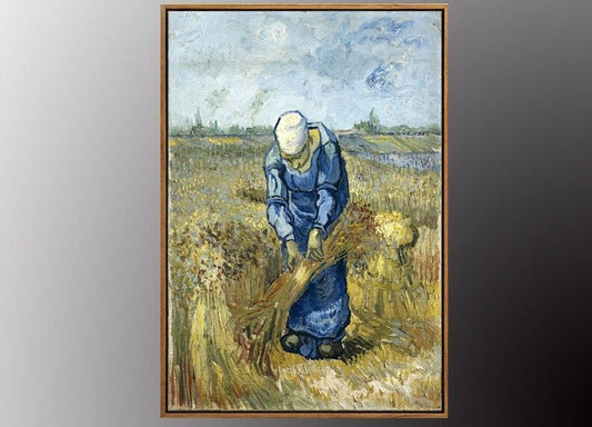 VAN GOGH Peasant Woman Binding Sheaves Painting Art Print 50x70cm Gold FRAMED