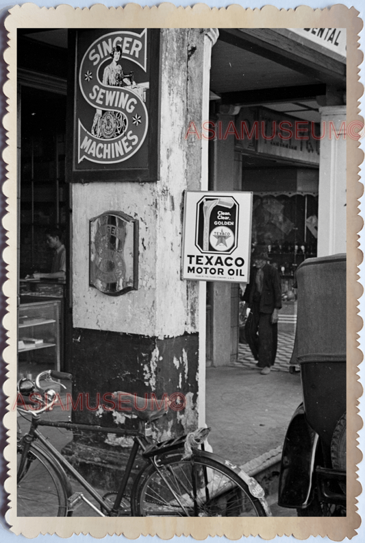 WW2 SINGER SEWING MACHINE TEXACO OIL SHOP SIGN ADS VINTAGE SINGAPORE PHOTO 17549