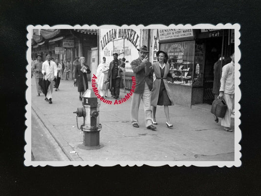 1950s Vintage Hong Kong Photo B&W American British Street Shop Road Sign #372