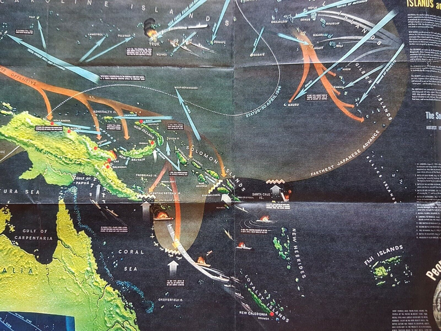 1942 WW2 USA JAPAN SOUTH PACIFIC WAR MAP ATLAS AUSTRALIA NAVY PROPAGANDA POSTER