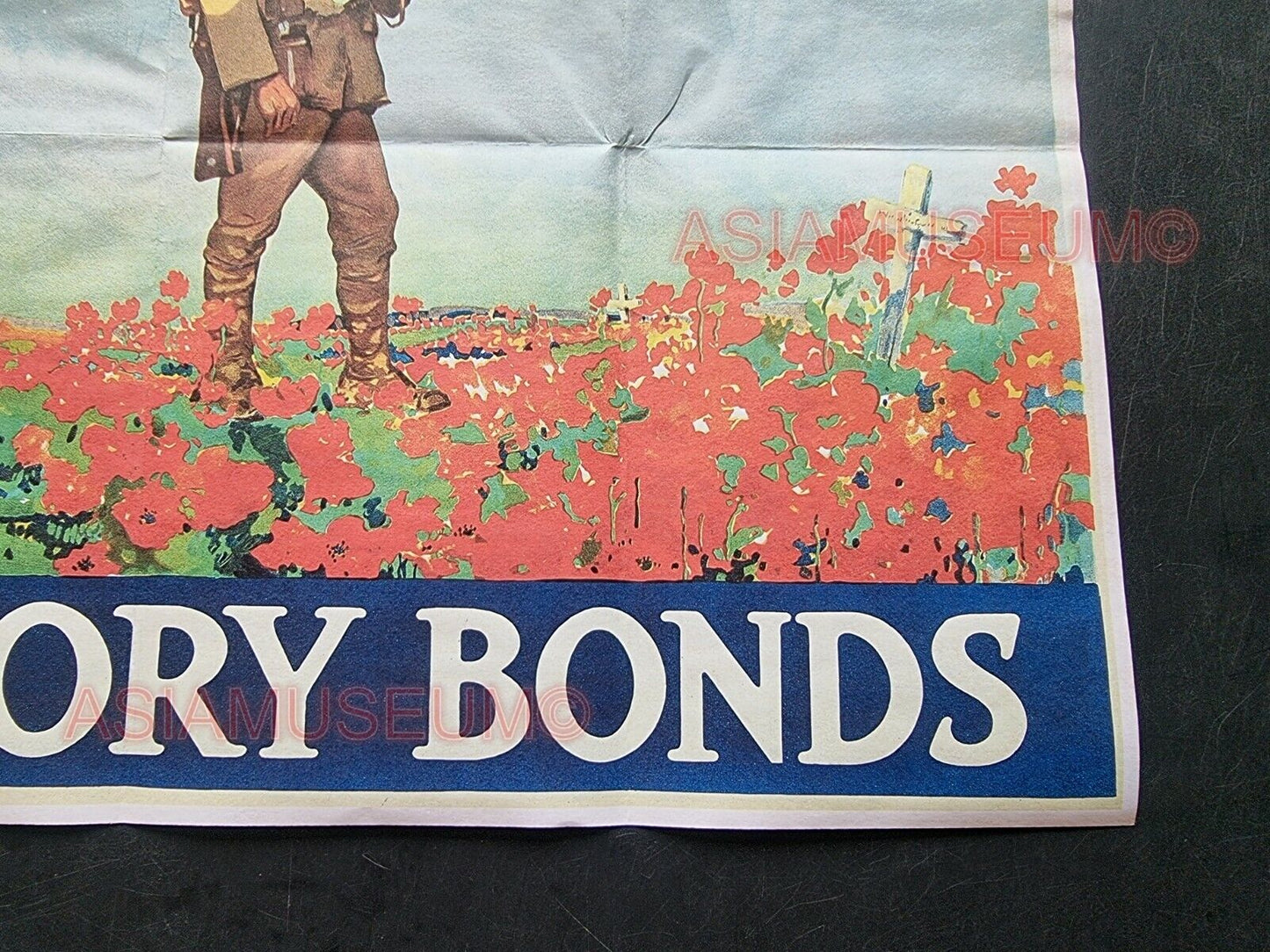 1944 WW2 USA AMERICA ARMY SOLDIER BUY WAR BONDS FLOWER GARDEN PROPAGANDA POSTER