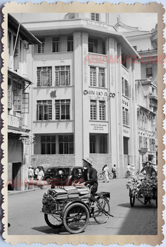 WW2 BRITISH COLONIAL BUILDING STREET SCENE TRISHAW Vintage Singapore Photo 17716