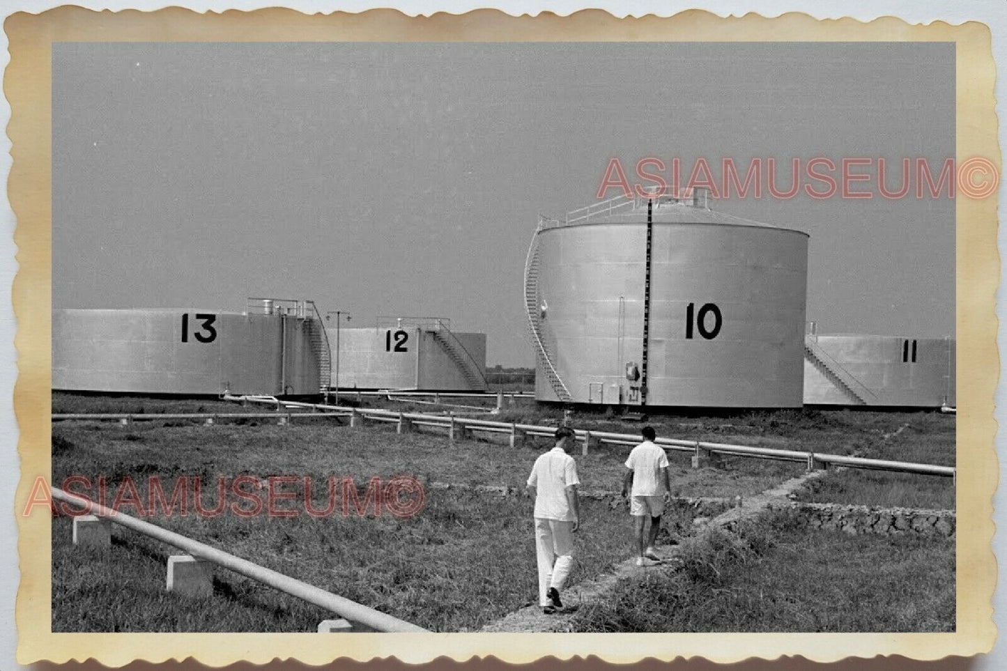 50s Vietnam SAIGON VILLAGE SILO OIL REFINERY STORAGE PIPE Vintage Photo #1666