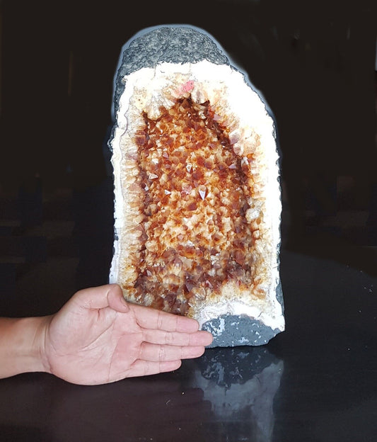 27.7LB NATURAL CITRINE YELLOW CALCITE QUARTZ CRYSTAL GEODE CATHEDRAL Amethyst