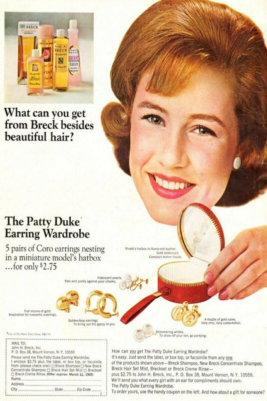 1950s PATTY DUKE EARRING WARDROBE GOLD JEWELRY WOMEN Ads Vintage Postcard #107