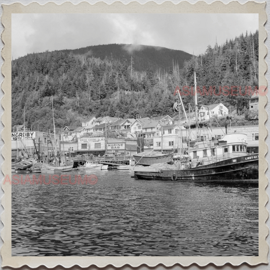 50s KETCHIKAN BOROUGH ALASKA TOTEM POLES MISTY FIORDS HARBOR OLD USA Photo 7811