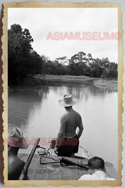 60s Vietnam War ARMY SOLDIER JUNGLE BOAT RIVER TOPLESS MAN GAY OLD Photo 1158