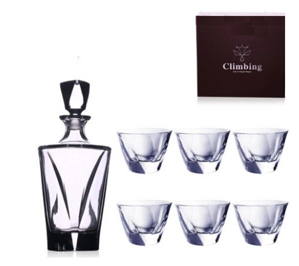 15lb Authentic Set Crystal Decanter 6 Glass Bottle Whisky Wine Stopper cognac #5