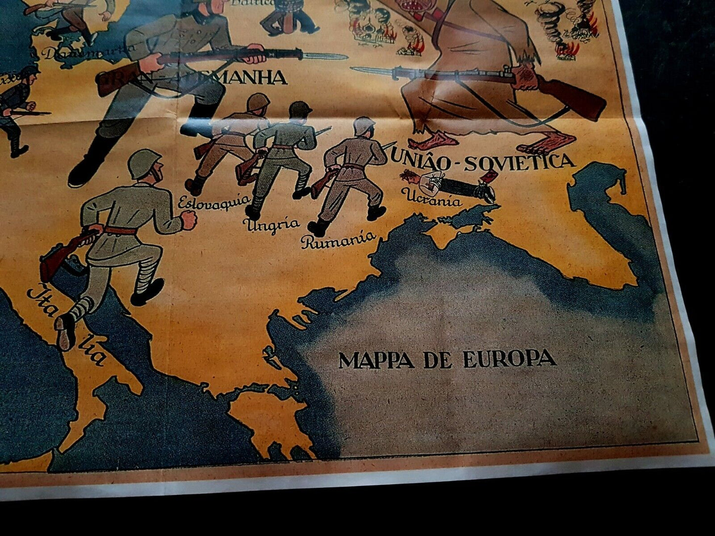 1939 WW2 EUROPE ART COMIC ITALY BRITAIN USSR WAR MAP ARMY SOLDIER FRANCE POSTER