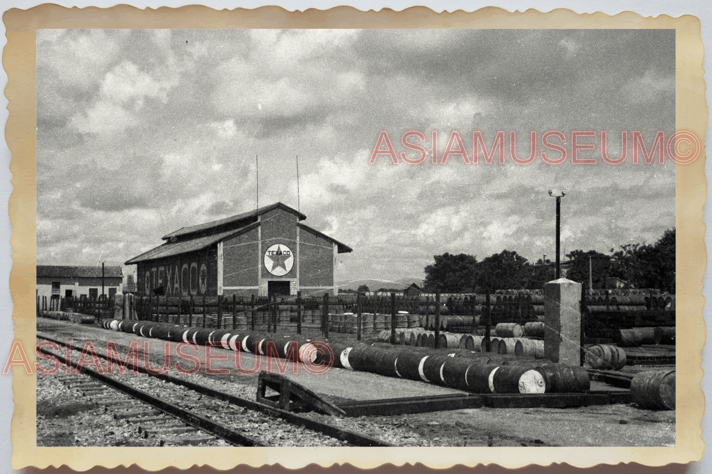 40s WW2 Vietnam INDOCHINA WAR AMERICA TEXACO GASOLINE PLANT Vintage Photo 23919