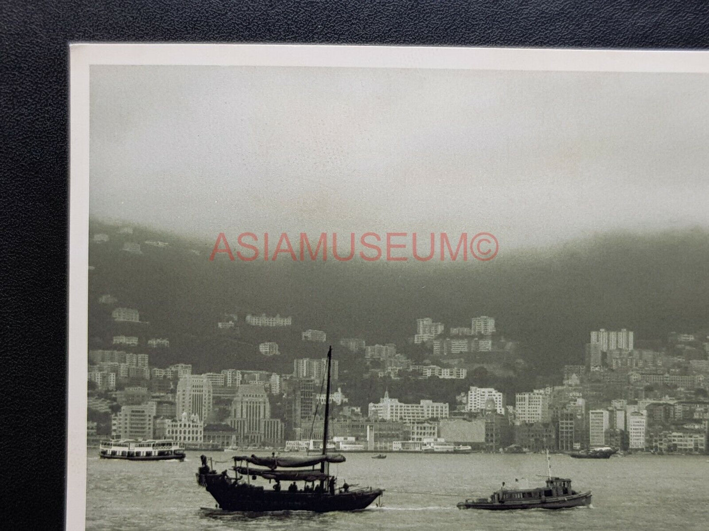 Hong Kong Ferry Ship Boat Junk Victoria Peak Clock Tower Photo Postcard RPPC