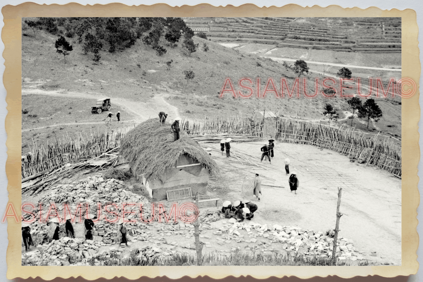 40s WW2 Vietnam FRENCH MILITARY BASE TRENCHES ARMY CAMP WAR Vintage Photo 28106