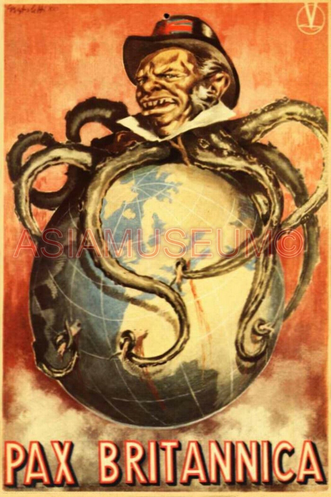 1941 WW2 USA PAX BRITANNICA JOHN BULL WORLD MAP OCTOPUS WAR PROPAGANDA Postcard