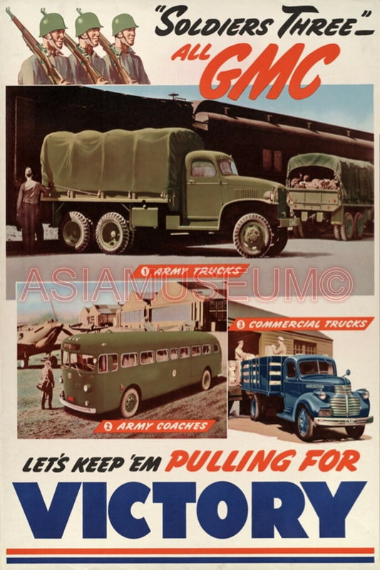 1941 WW2 USA AMERICA BUS TRUCK GUN BATTLE WAR ASIA EUROPE PROPAGANDA Postcard