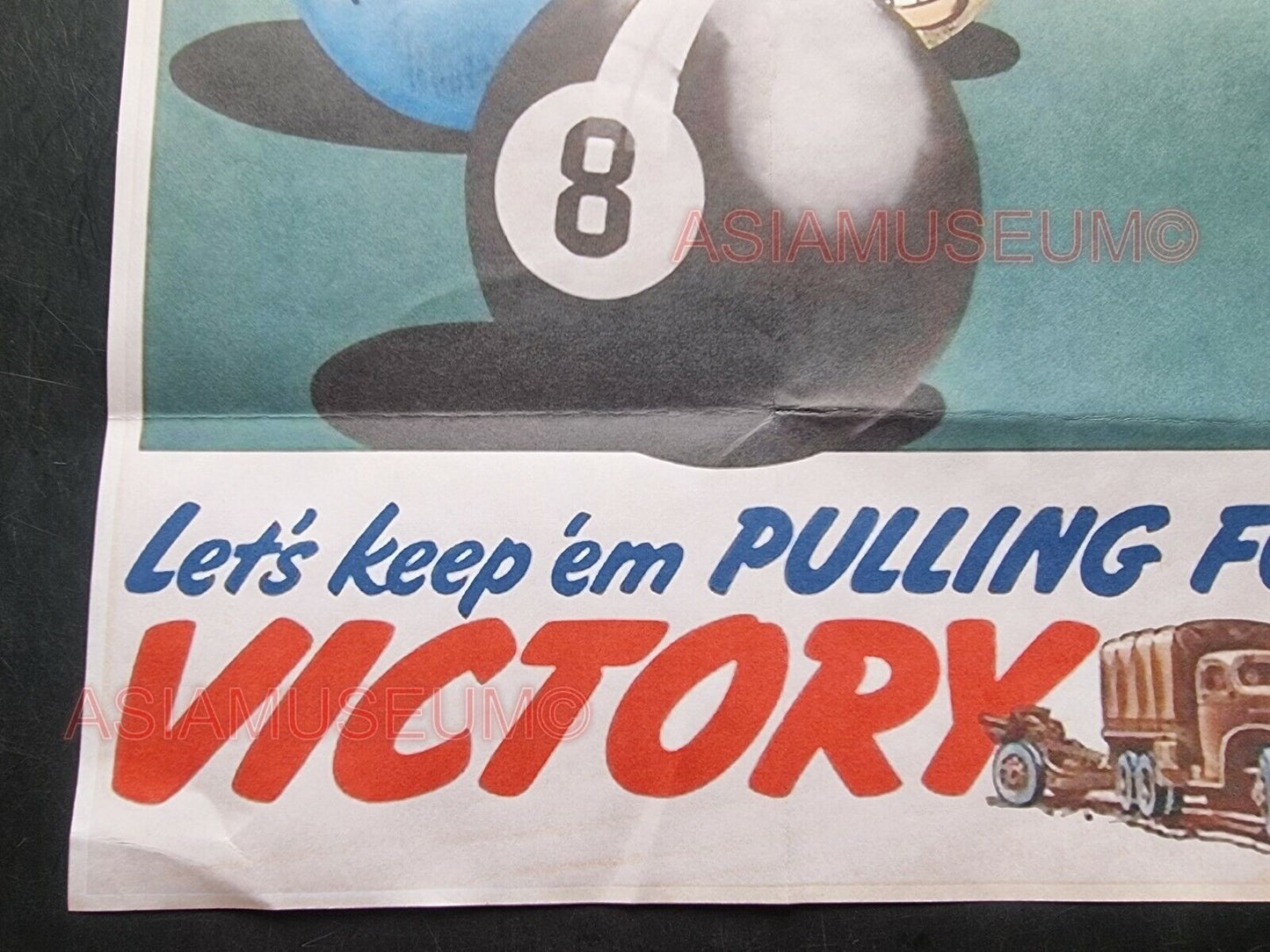 1941 WW2 USA AMERICA SNOOKER BILLIARD ALLIES  JAPAN ARMY TRUCK PROPAGANDA POSTER