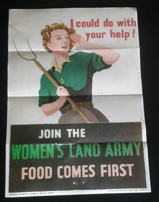 1943 WW2 USA AMERICA WOMEN SEXY LADY LAND ARMY SOLDIER FOOD PROPAGANDA POSTER