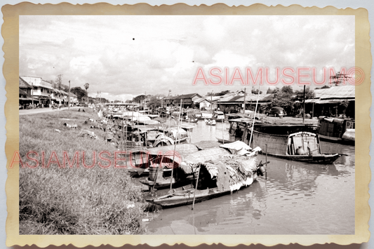 50s THAILAND BANGKOK FLOATING MARKET BOAT FOOD SAMPAN RIVER Vintage Photo 29875