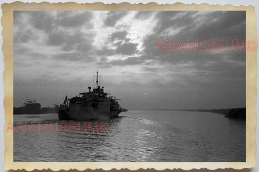 50s Vietnam War Saigon Ho Chi Minh Mekong River Warship Flag Vintage Photo #1071