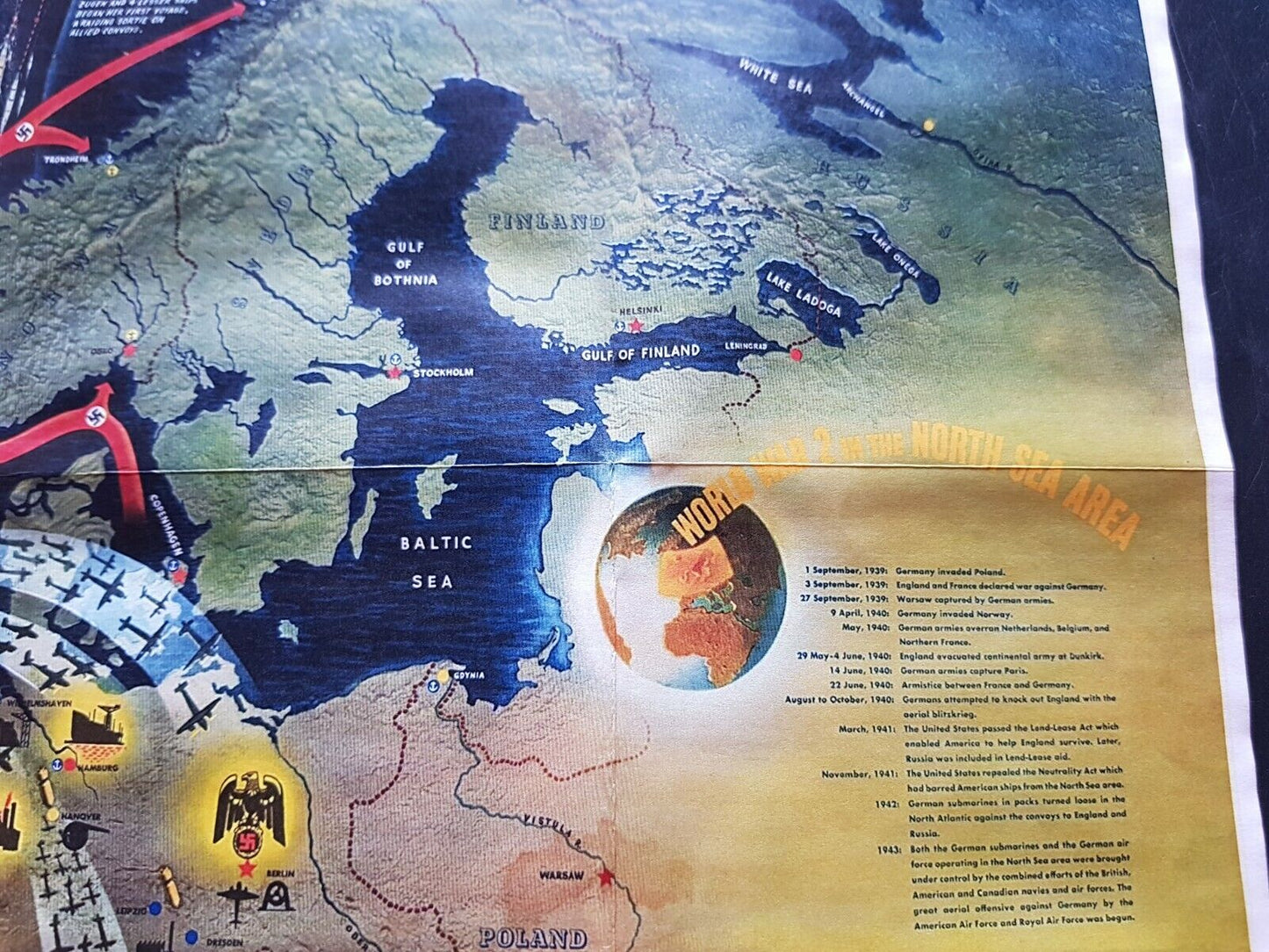 1943 WW2 ENGLAND UK BRITAIN SCANDINAVIA ATTACK EUROPE WAR MAP PROPAGANDA POSTER