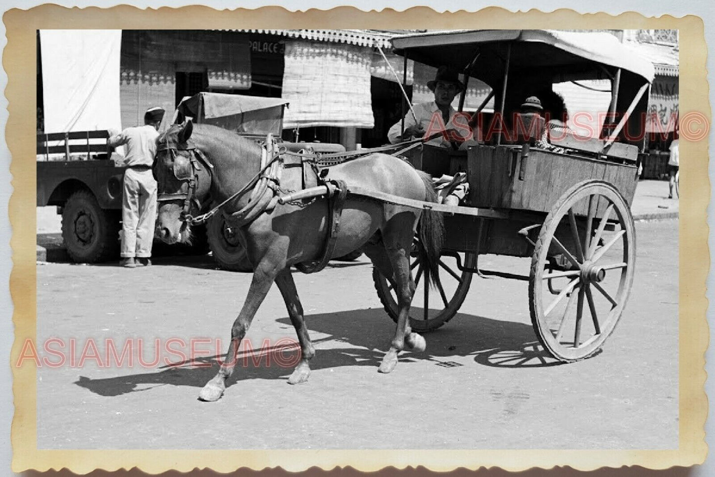 50s Vietnam War Saigon Ho Chi Minh Street Scene Horse Chariot Vintage Photo #882