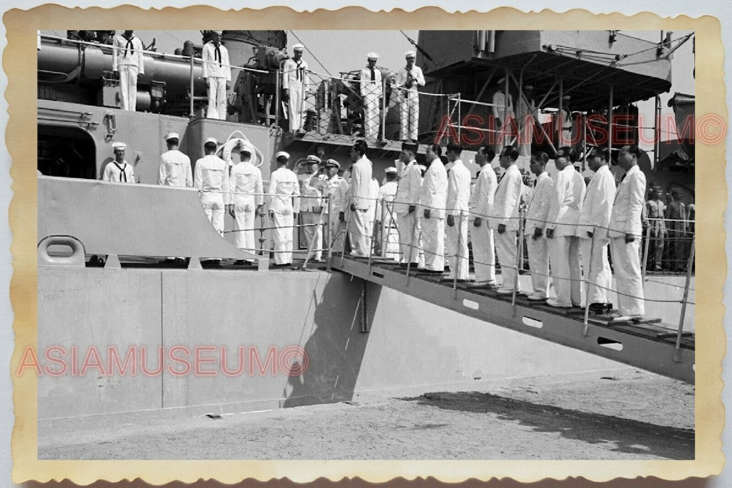 50s Vietnam War Warship Port Navy French General Sailor Cruise Vintage Photo 704