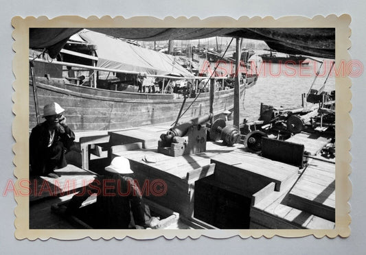 BOAT HOUSE ABERDEEN HARBOR CANNON SHIP B&W HONG KONG VINTAGE Photo 22941 香港旧照片