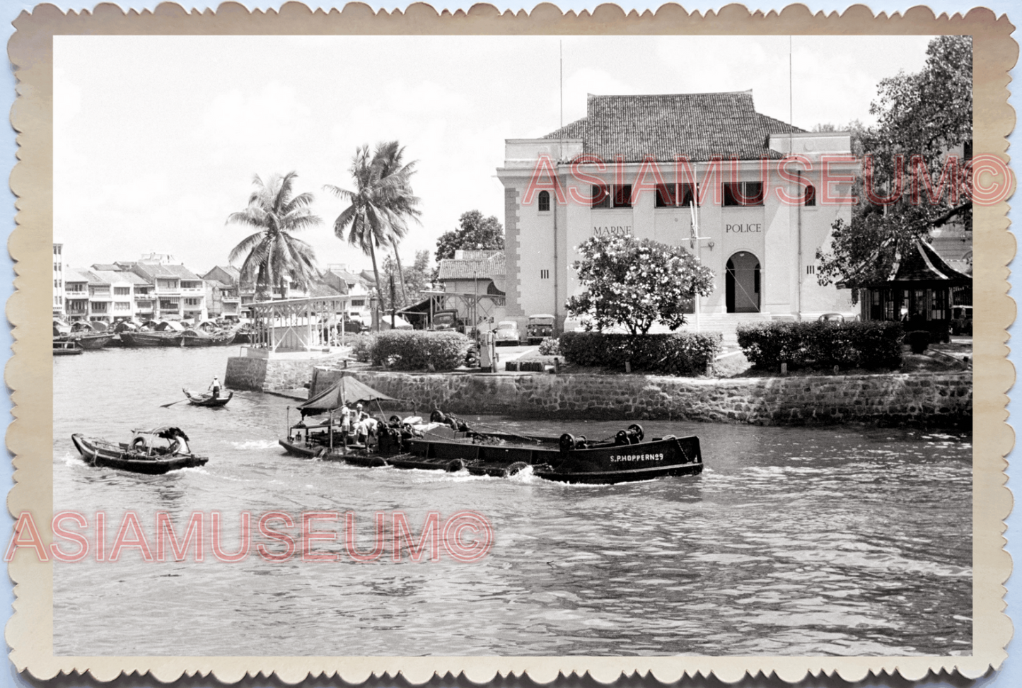 WW2 Marine Police Station Clark Quay River Boat  Vintage Singapore Photo 26249