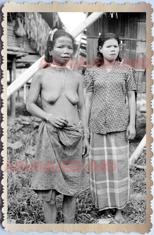 50s BORNEO MOUNTAIN TOPLESS TRIBE WOMEN TATTOO PORTRAIT FACE Vintage Photo 26479