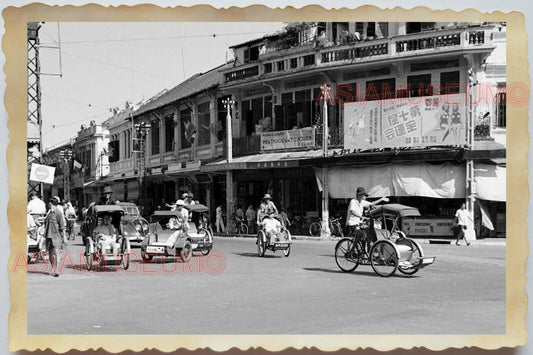 50s Street Scene Tricycle Trishaw Colonial Shop Vietnam War Vintage Photo #632