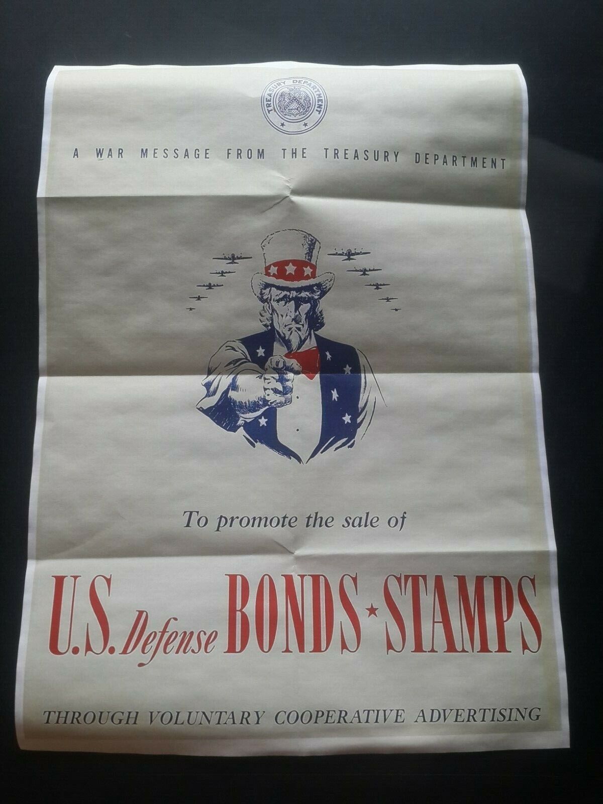 1942 WW2 USA AMERICA UNCLE SAM DEFENSE BUY WAR BOND STAMPS WIN PROPAGANDA POSTER