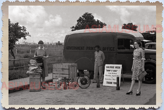 WW2 SALVAGE MATERIAL RECYCLE METAL TRUCK VAN LADY Vintage Singapore Photo 17784