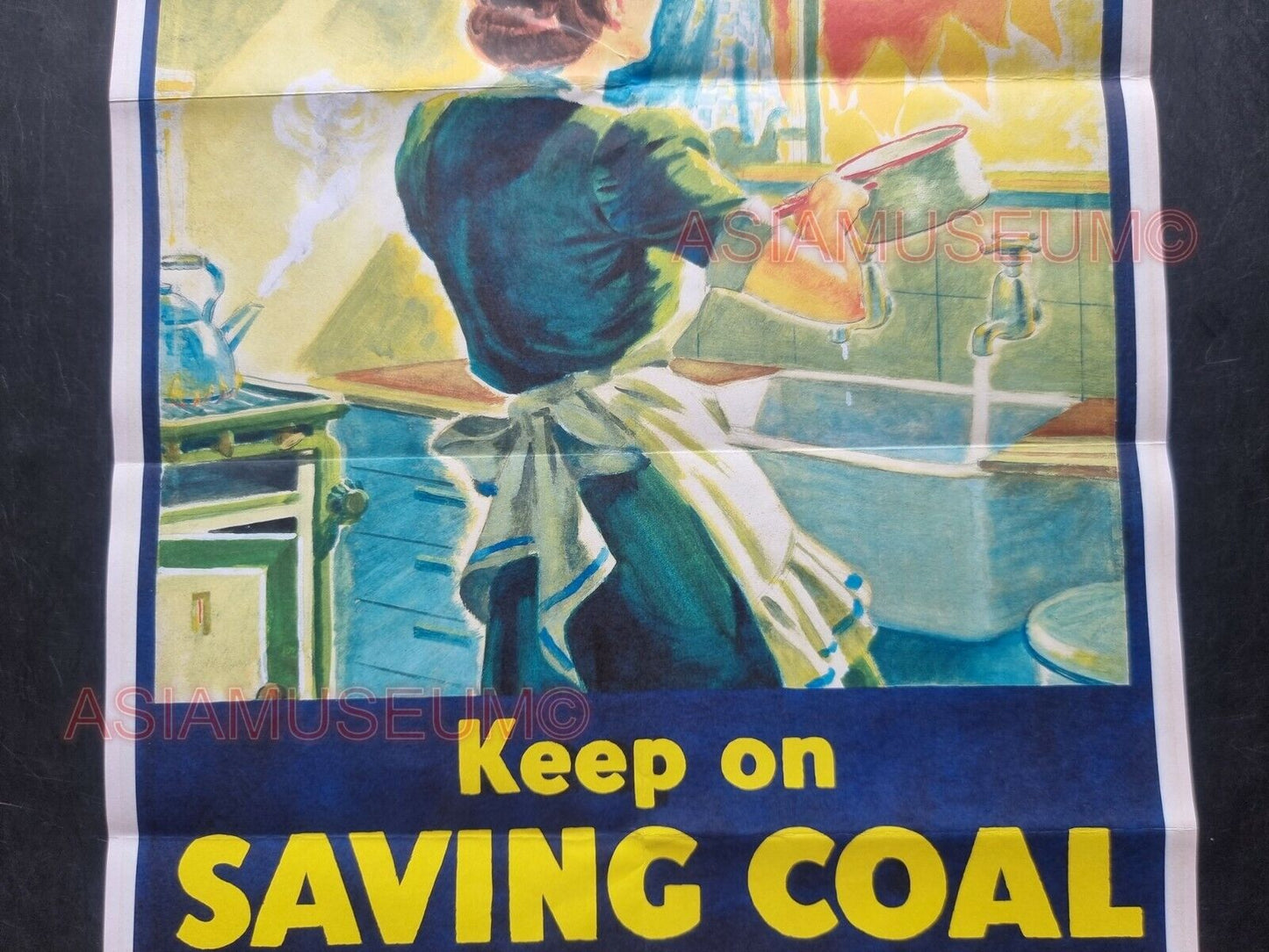 1944 WW2 USA AMERICA WOMEN LADY SAVING COAL ENERGY FOR WAR GAS PROPAGANDA POSTER