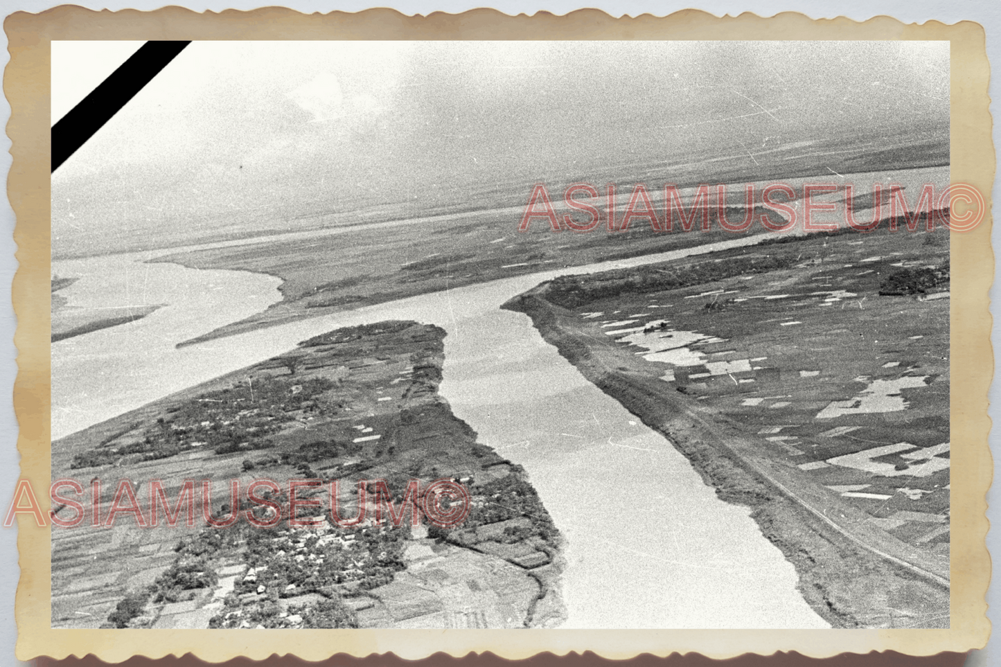 40s WW2 Vietnam AIRPLANE BOMBER AERIAL VIEW RIVER WAR OLD Vintage Photo 25254